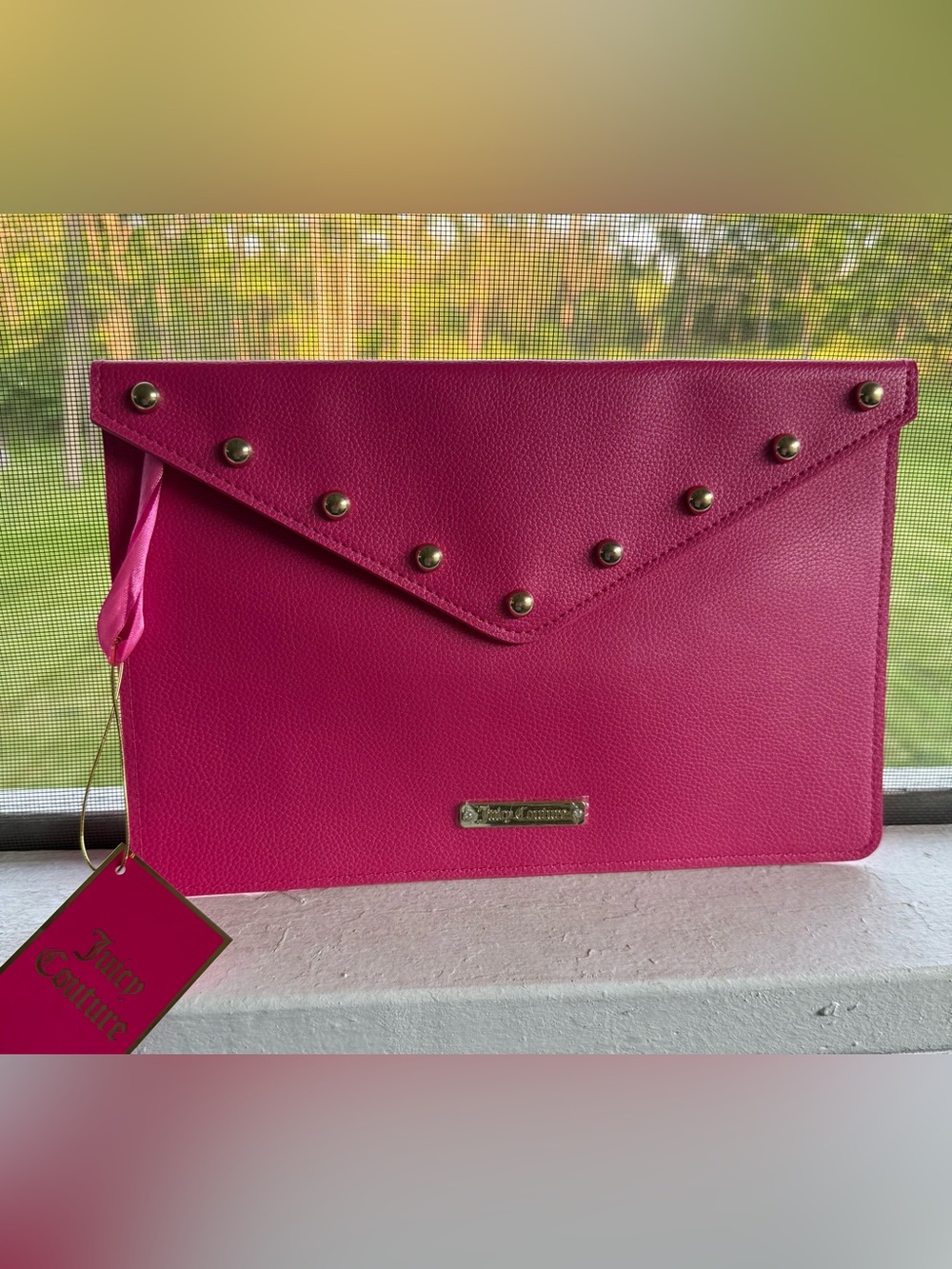 Juicy Couture Hot Pink Studded Envelope Clutch NWT